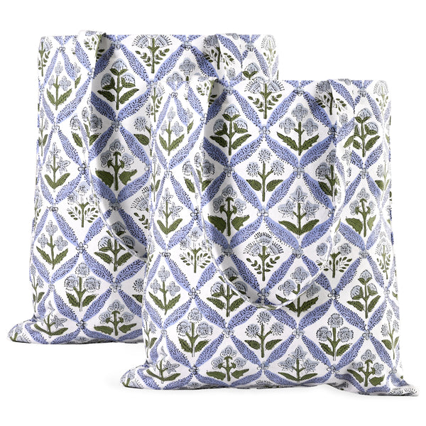 Light Steel Blue Tote Bag Ridhi Block Print