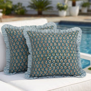 Peacock Blue Ruffle Pillow Cover