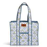Block Print Cotton Quilted Tote Bag - Light Steel Blue