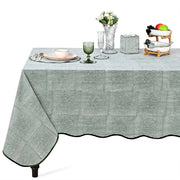 Block Print Cotton Scallop Tablecloth - Forest Green Stripe