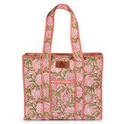 Block Print Cotton Quilted Tote Bag - Strawberry Pink