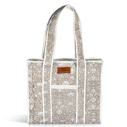 Block Print Cotton Quilted Tote Bag - Taupe