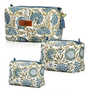 Block Print Cotton Quilted Toiletry Bag - Asparagus Green