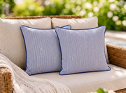 Navy Blue Striped Cotton Piping Pillow Cover