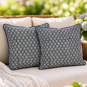Peacock Blue Piping Pillow Cover
