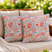 Pigeon Blue & Flamingo Pink Piping Pillow Cover