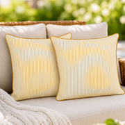 Saffron Yellow Striped Cotton Piping Pillow Cover