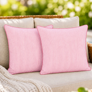 Taffy Pink Striped Cotton Piping Pillow Cover