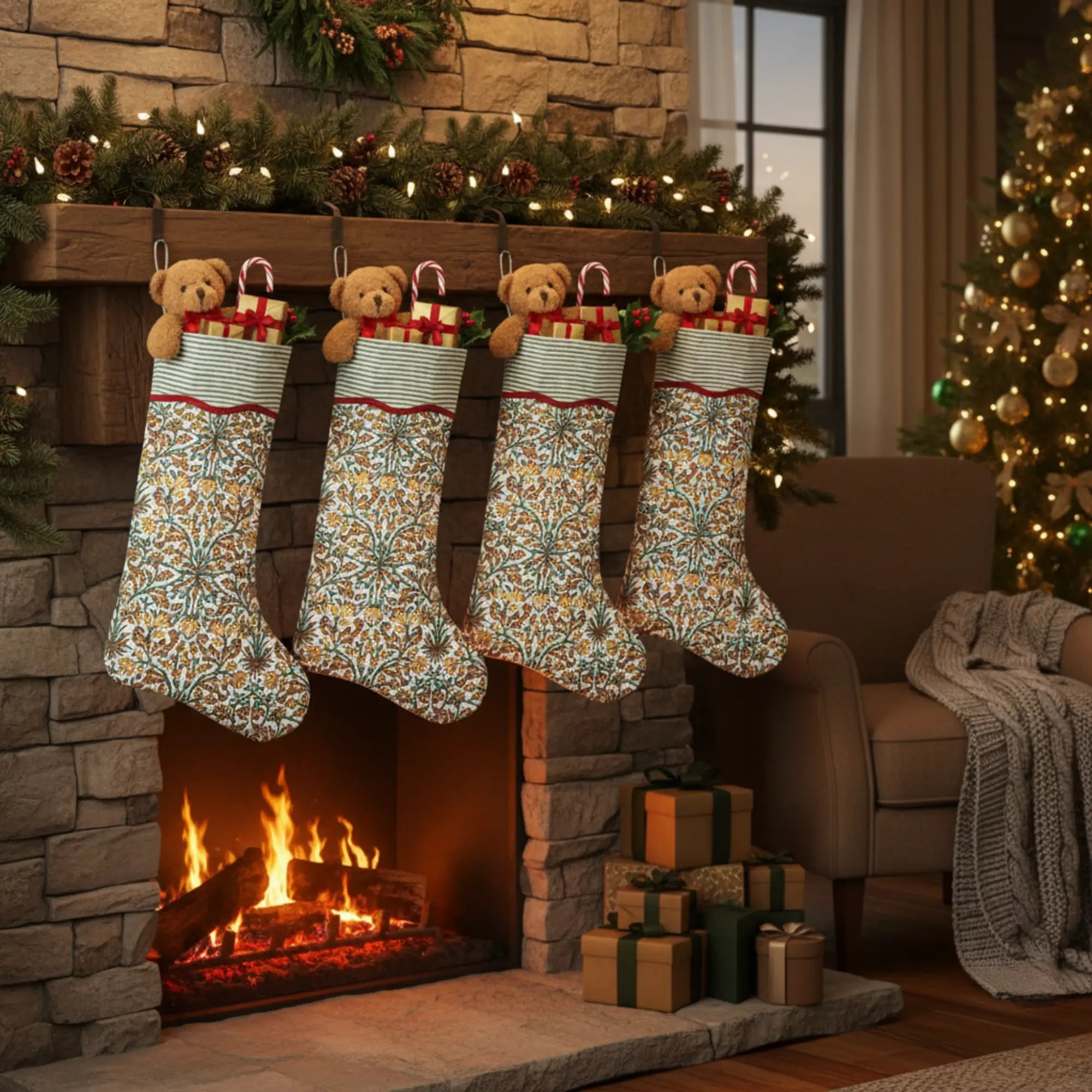 Hand Block Printed Christmas Stockings - Ridhi Block Print