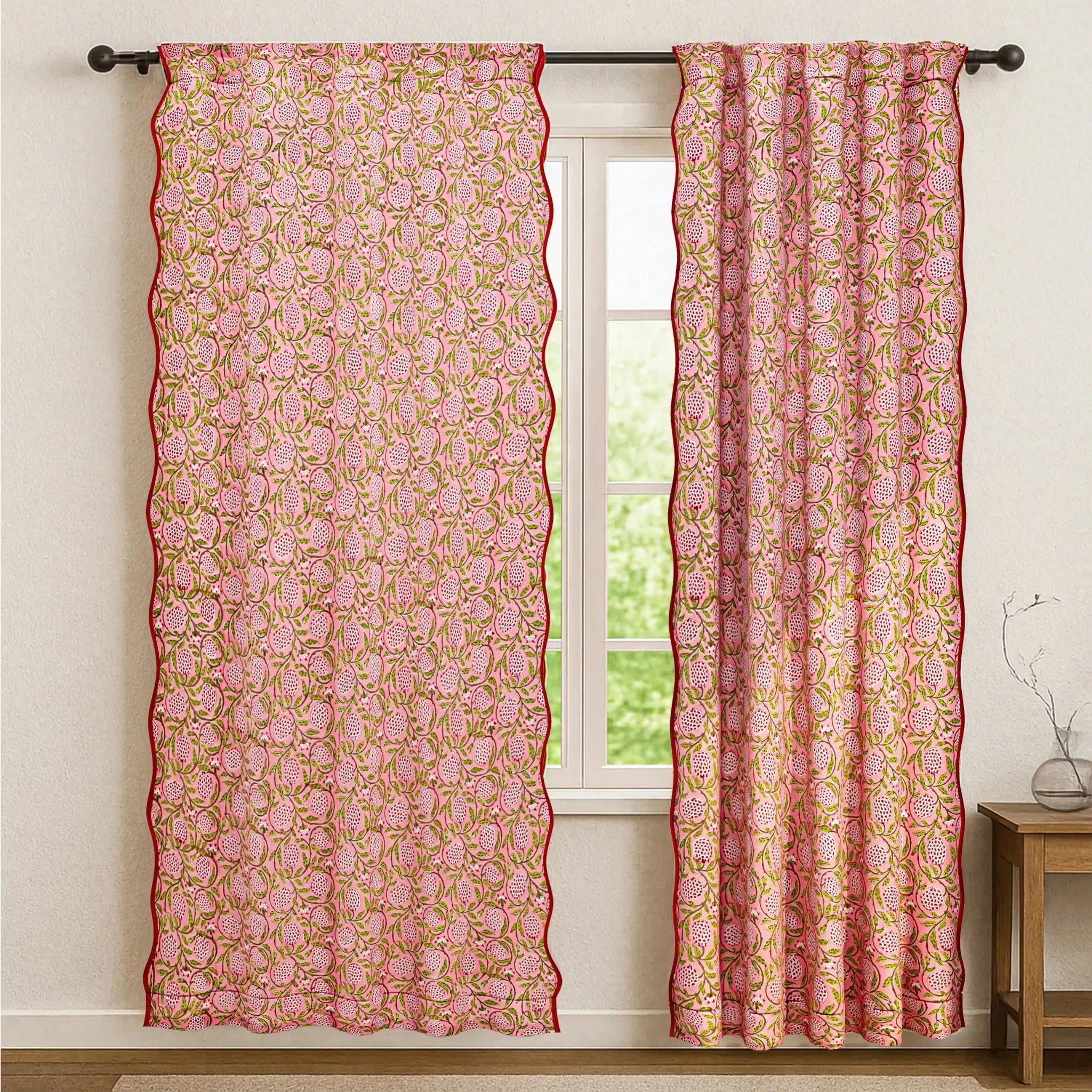 Scallop Edge Cotton Curtains - Ridhi Block Print