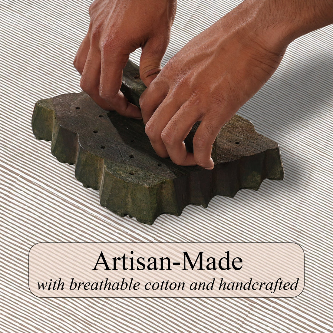 Oatmeal Brown Stripe With Blush Beige Scallop Pipping Round Tablecloth Ridhi Block Print