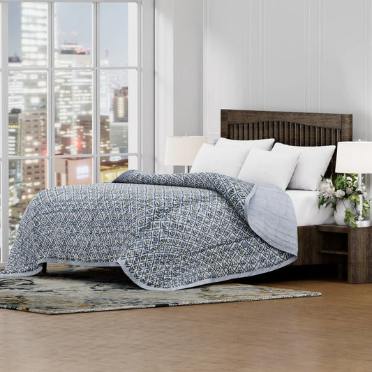 Light Steel Blue Quilt Ridhi Block Print