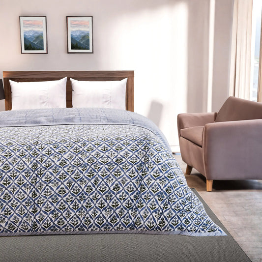 Light Steel Blue Quilt Ridhi Block Print