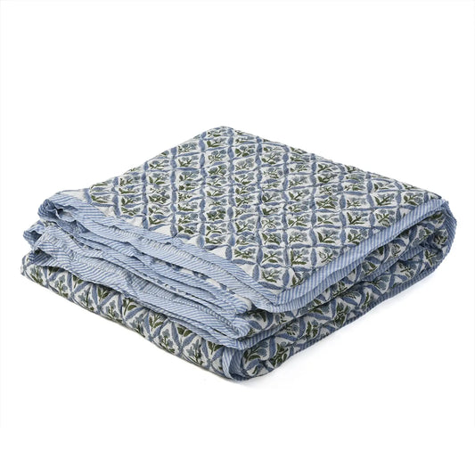Light Steel Blue Quilt Ridhi Block Print