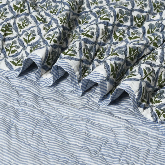 Light Steel Blue Quilt Ridhi Block Print