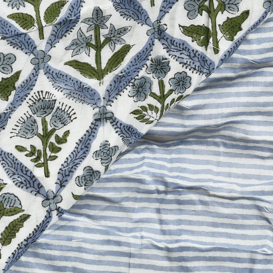 Light Steel Blue Quilt Ridhi Block Print