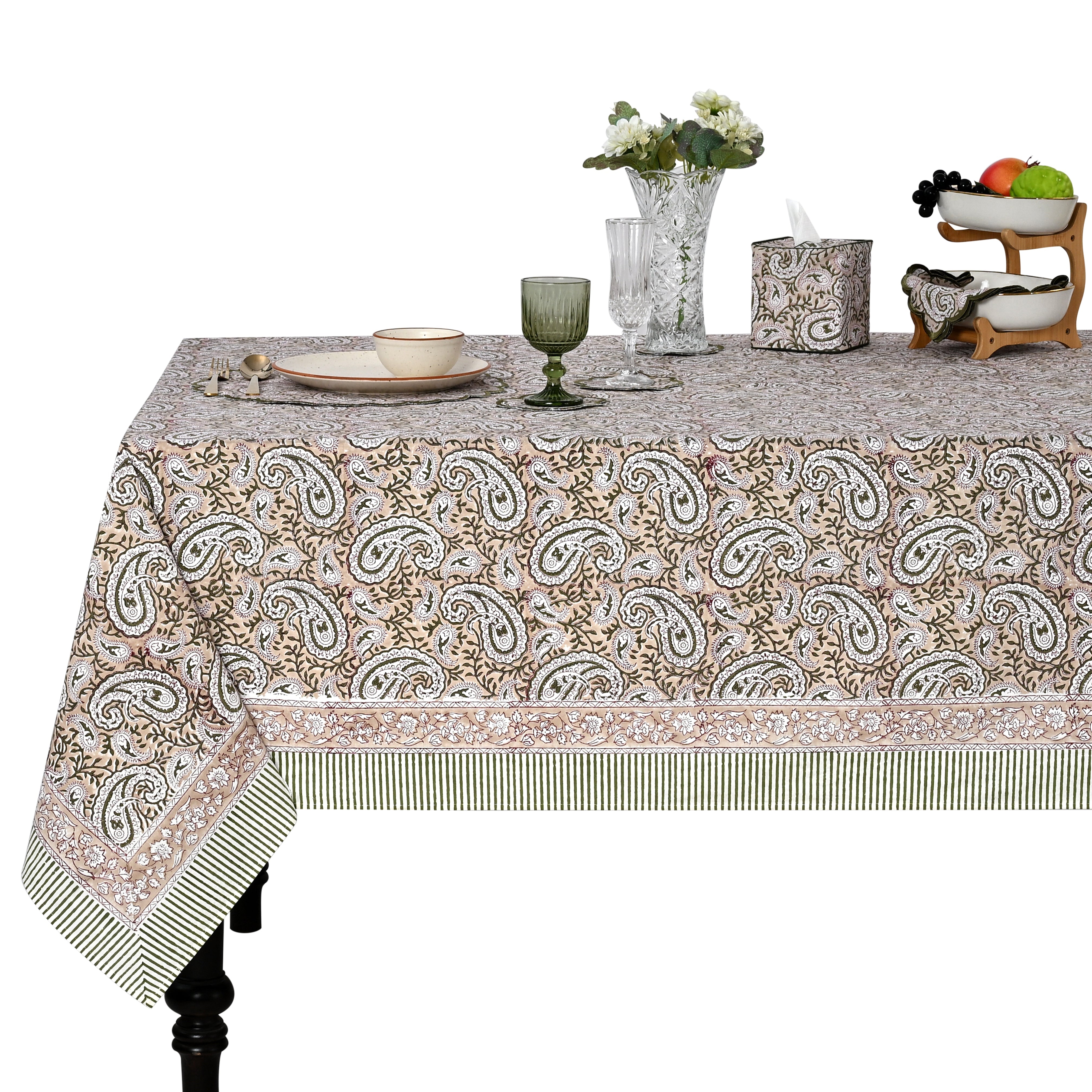Royal Beige Rectangle Tablecloth Ridhi Block Print