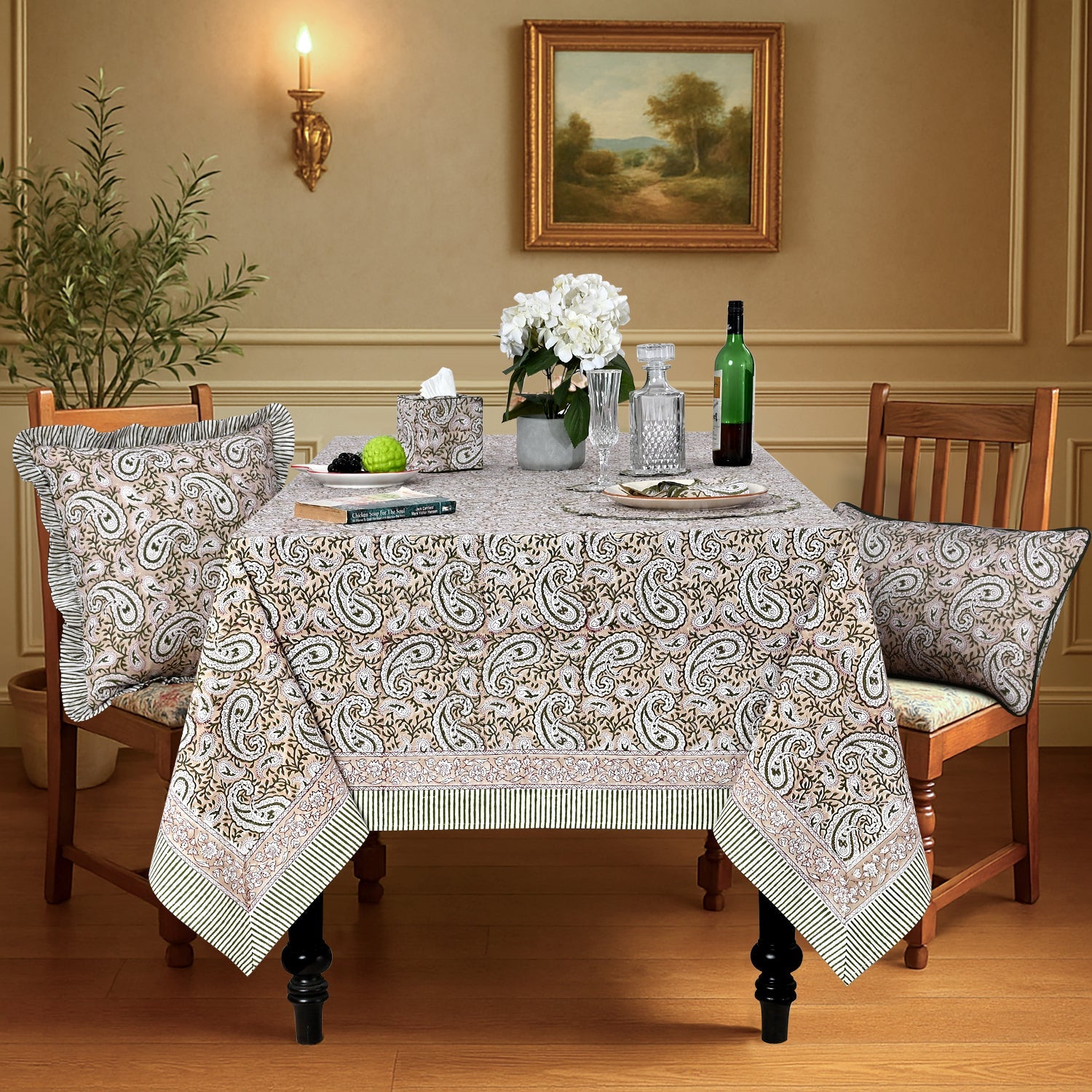 Royal Beige Rectangle Tablecloth Ridhi Block Print