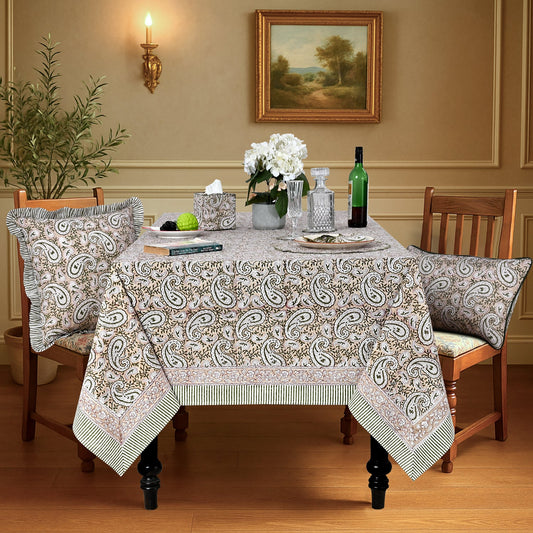 Royal Beige Rectangle Tablecloth Ridhi Block Print