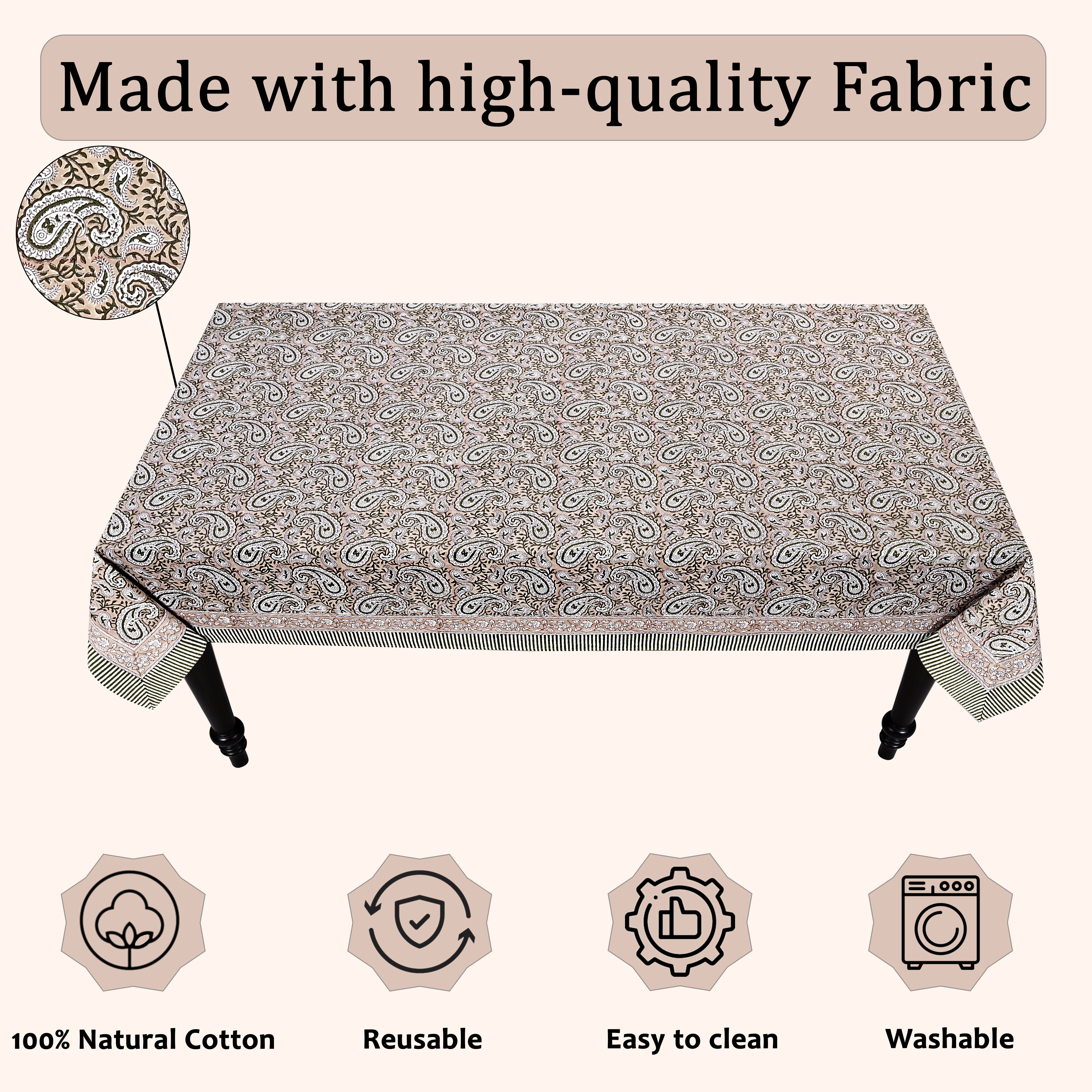 Royal Beige Rectangle Tablecloth Ridhi Block Print