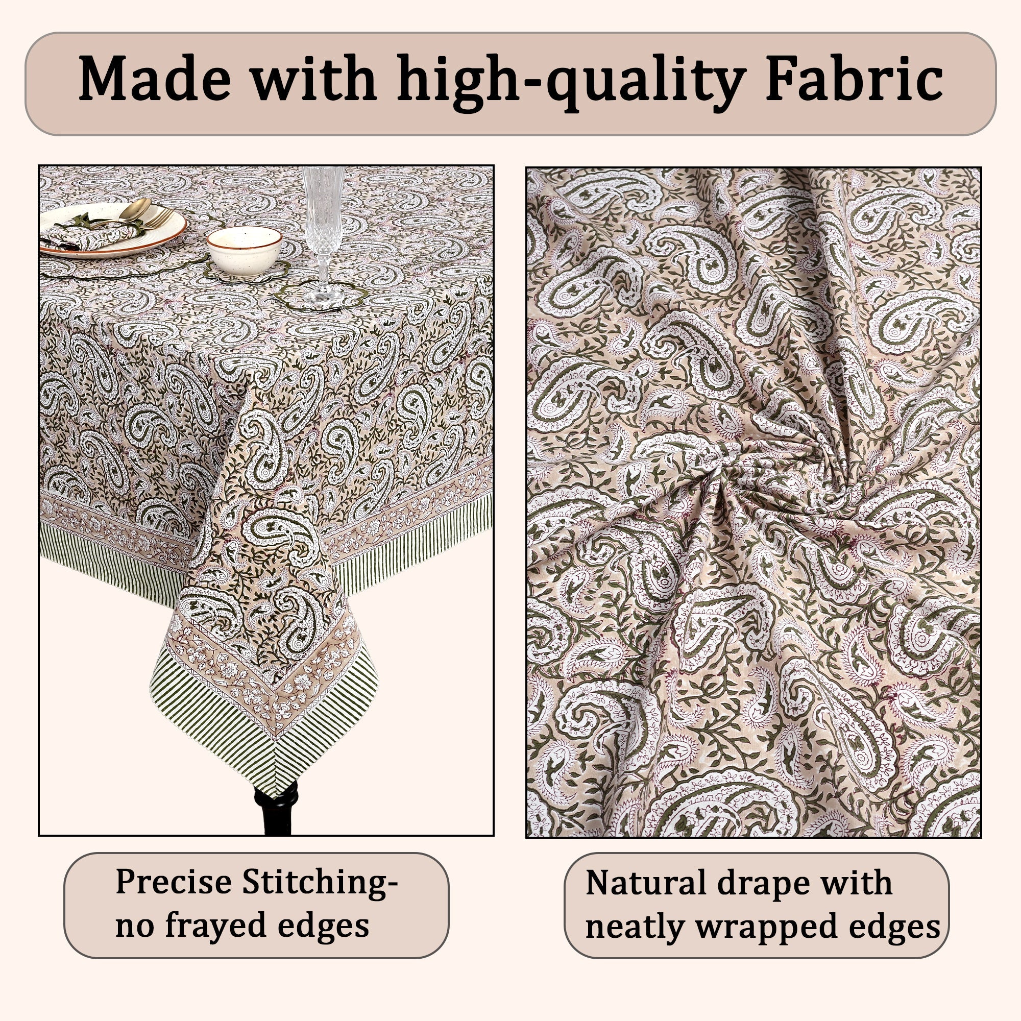 Royal Beige Rectangle Tablecloth Ridhi Block Print