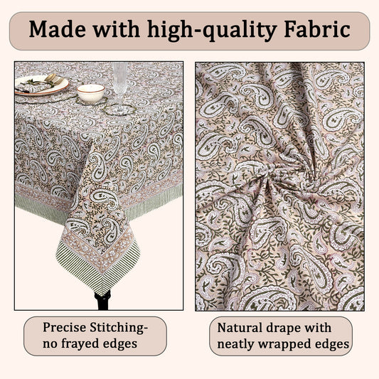 Royal Beige Rectangle Tablecloth Ridhi Block Print