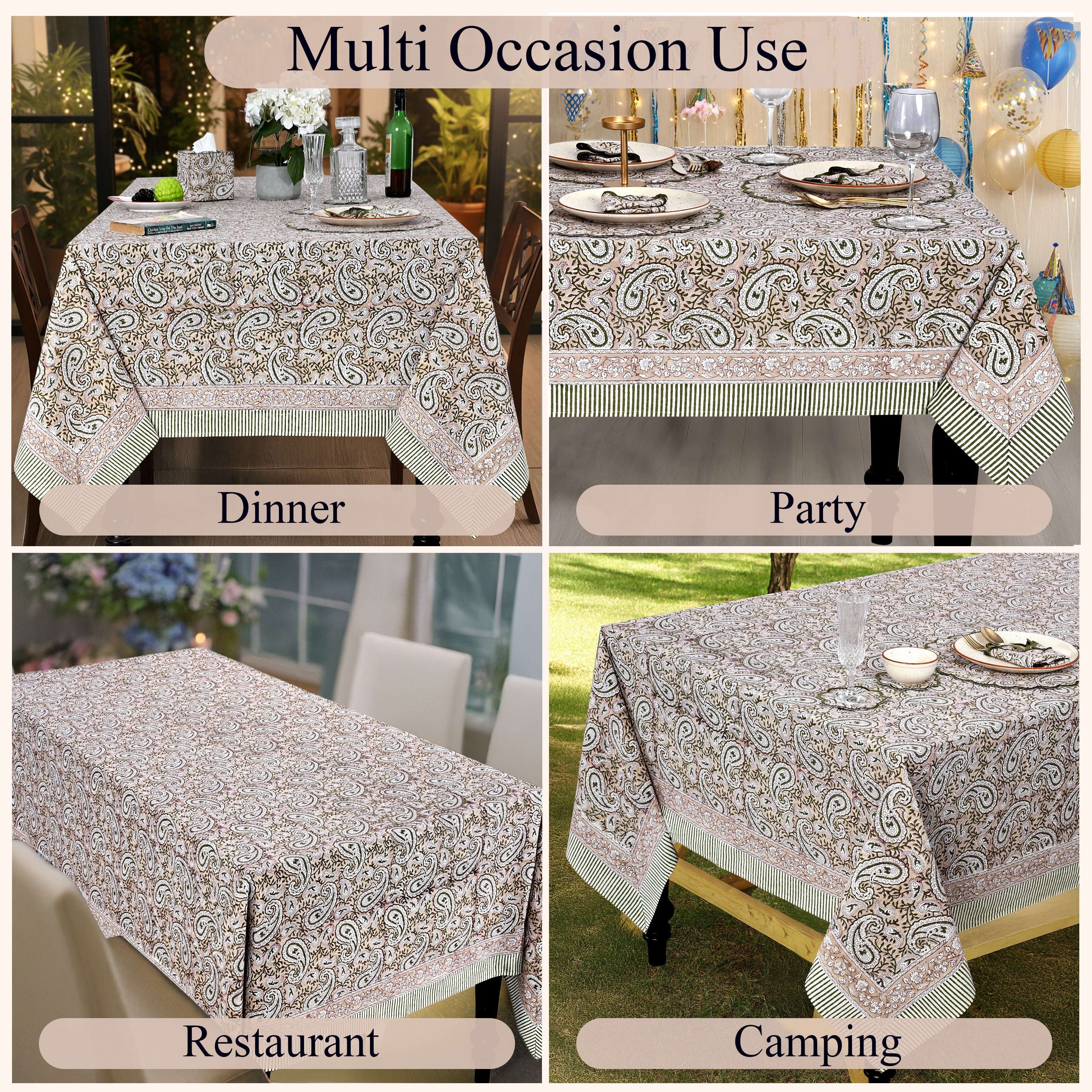 Royal Beige Rectangle Tablecloth Ridhi Block Print