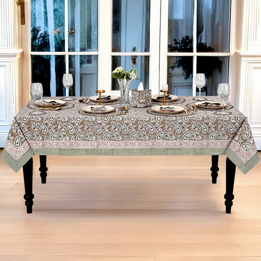 Royal Beige Rectangle Tablecloth Ridhi Block Print