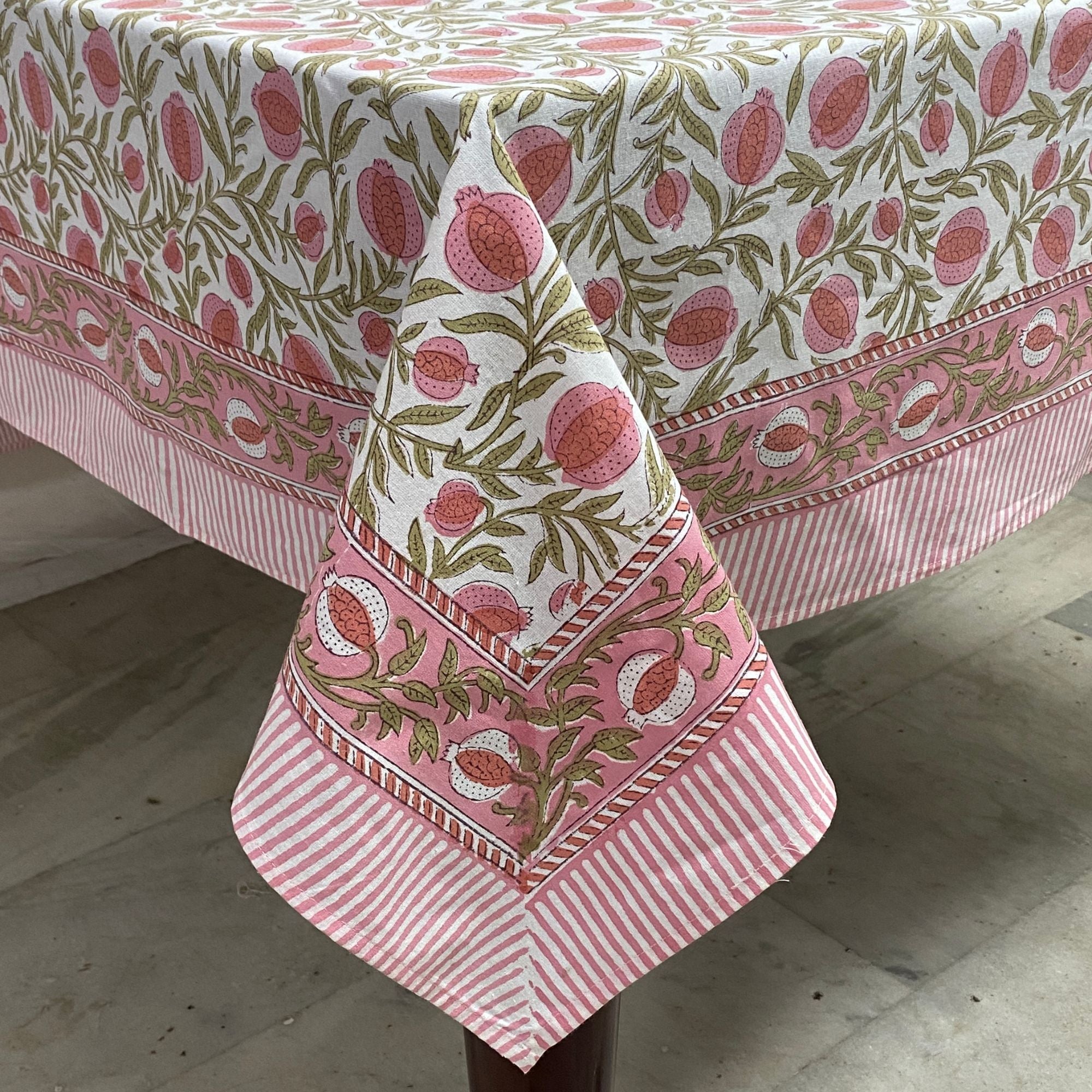 Blush Pink Pomegranate Square Tablecloth Ridhi Block Print