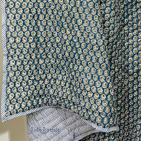 Peacock Blue Quilt Ridhi Block Print