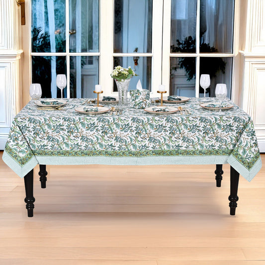 Sage and Russian Green Rectangle Tablecloth Ridhi Block Print