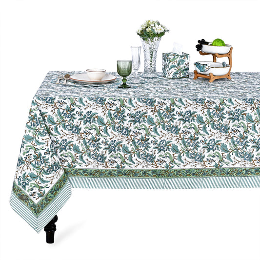Sage and Russian Green Rectangle Tablecloth Ridhi Block Print