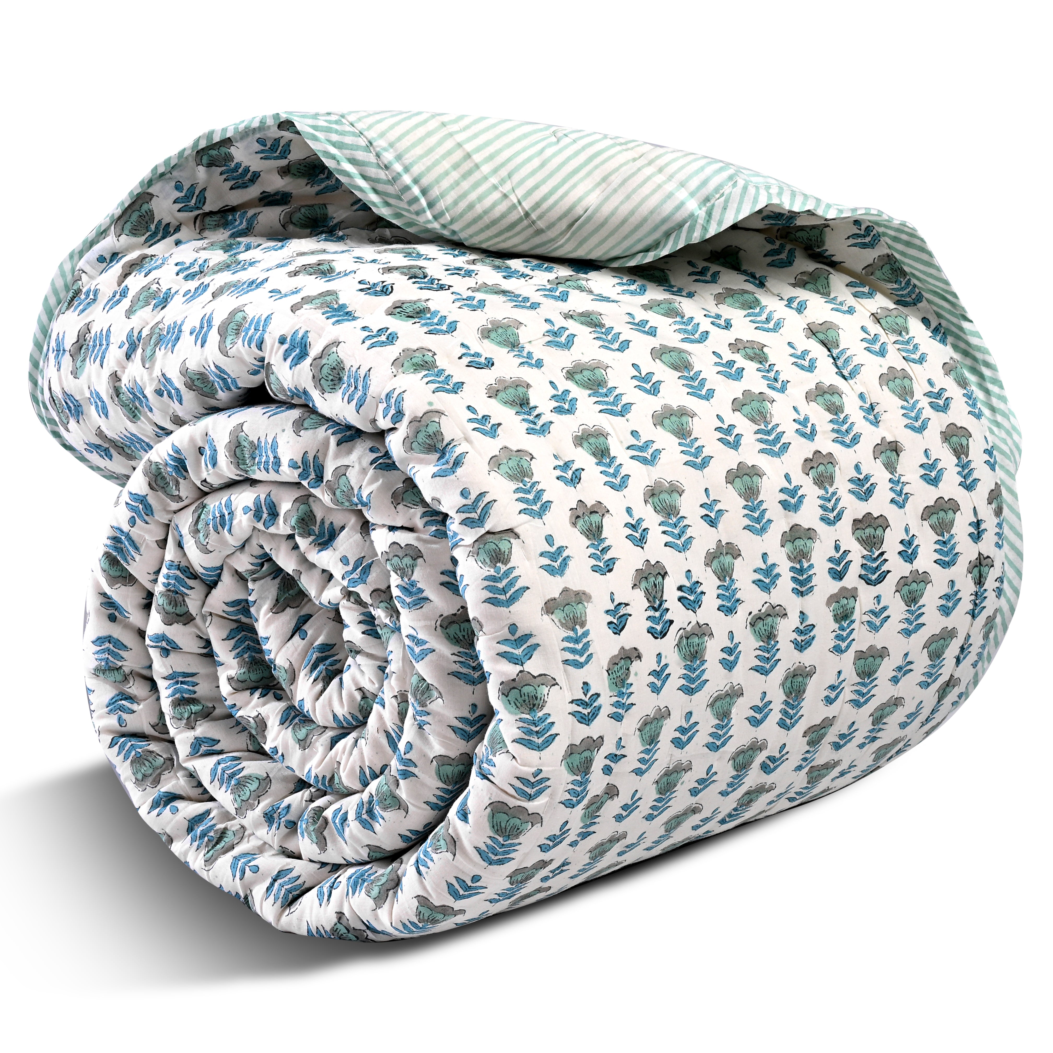 Aquamarine Blue Quilt Ridhi Block Print