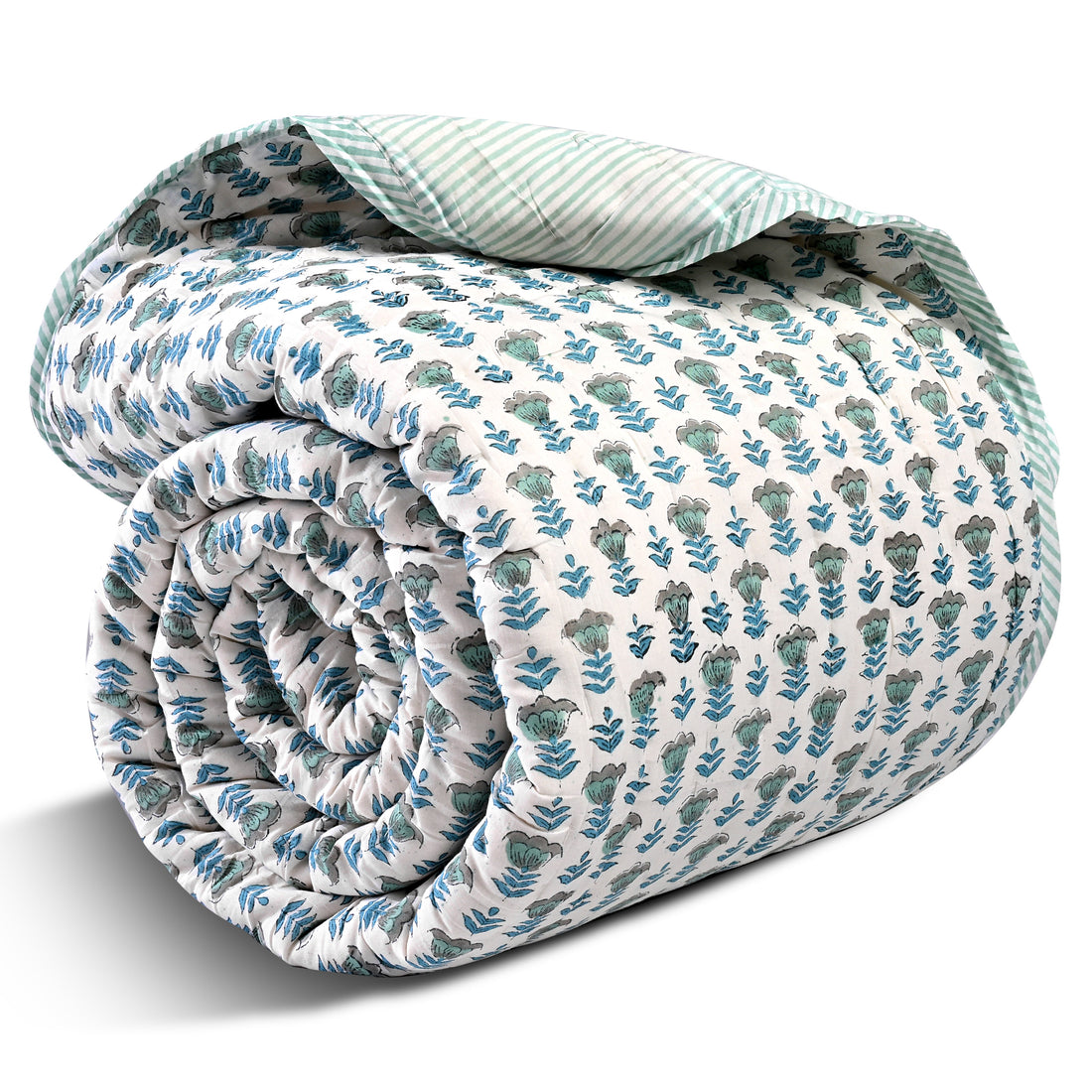 Aquamarine Blue Quilt Ridhi Block Print