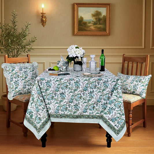 Sage and Russian Green Rectangle Tablecloth Ridhi Block Print