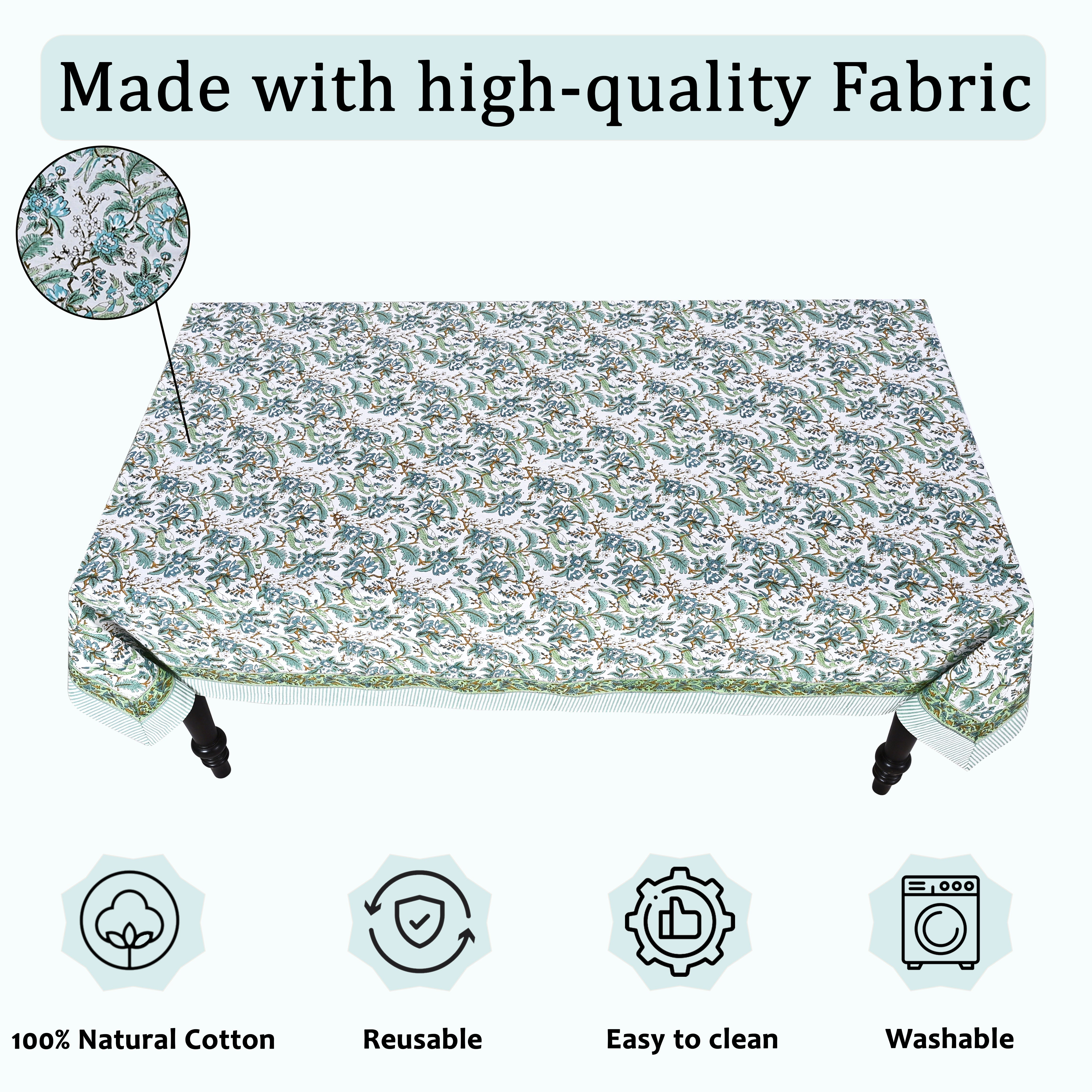 Sage and Russian Green Rectangle Tablecloth Ridhi Block Print