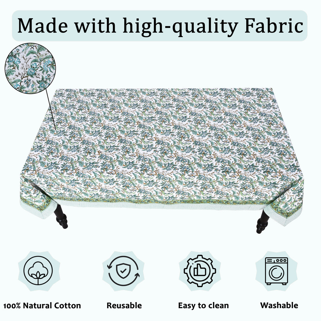 Sage and Russian Green Square & Rectangle Tablecloth Ridhi Block Print