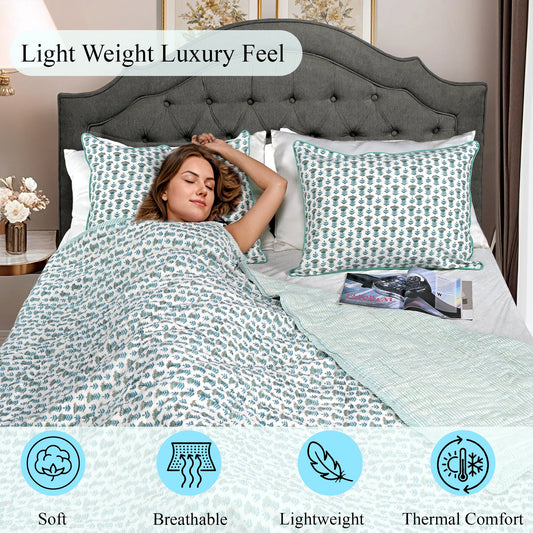Aquamarine Blue Quilt Ridhi Block Print