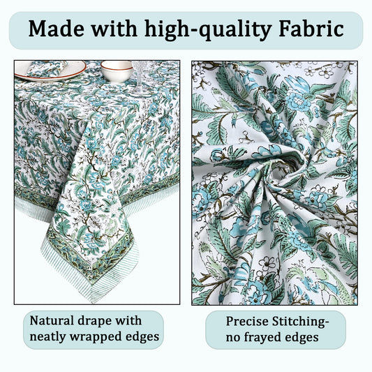 Sage and Russian Green Rectangle Tablecloth Ridhi Block Print