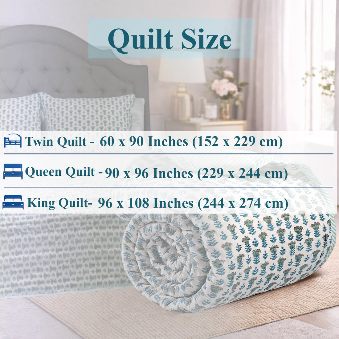 Aquamarine Blue Quilt Ridhi Block Print