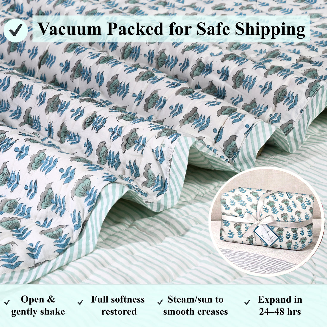 Aquamarine Blue Quilt Ridhi Block Print