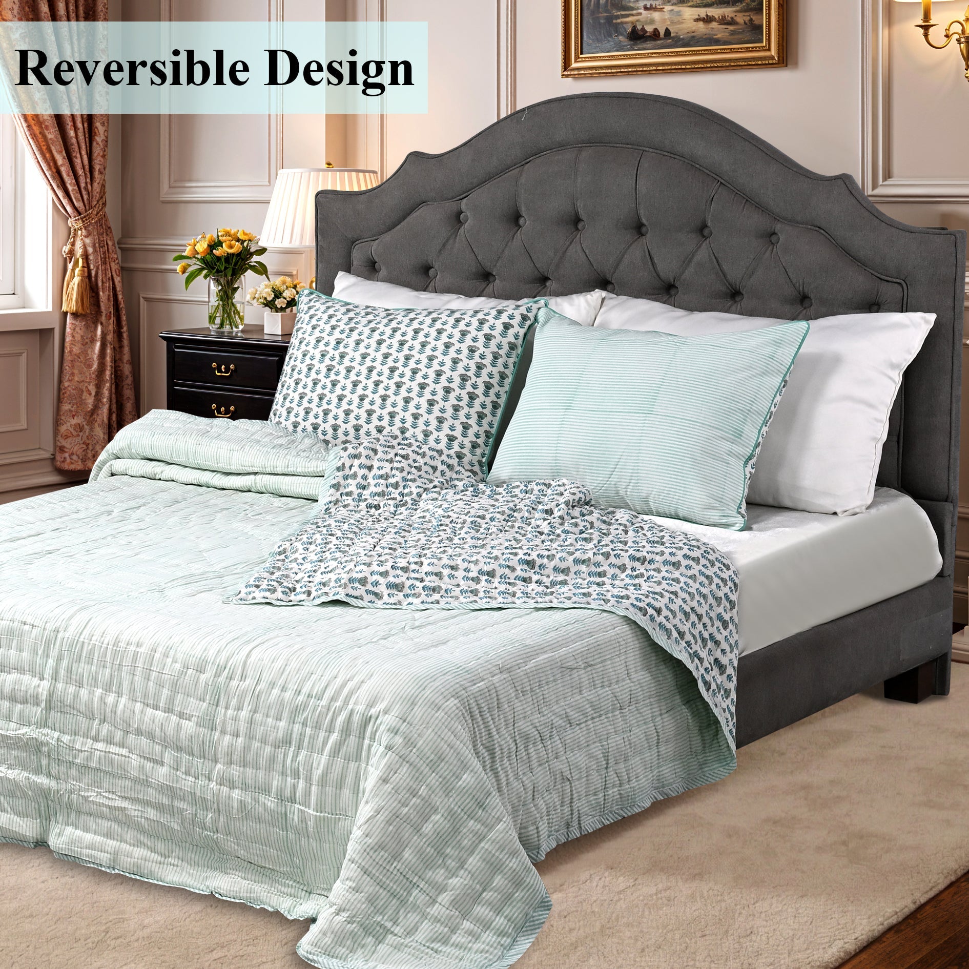Aquamarine Blue Quilt Ridhi Block Print