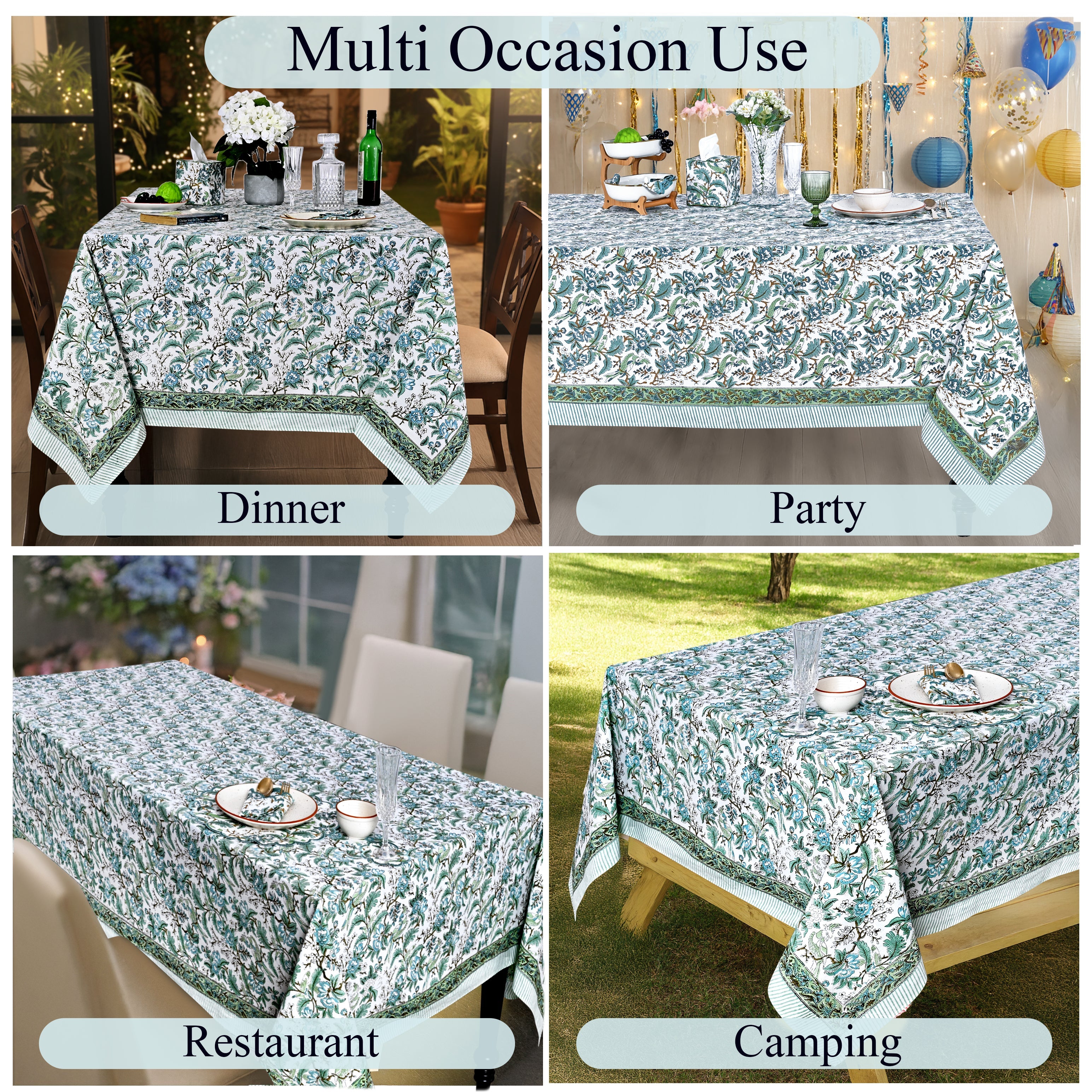 Sage and Russian Green Rectangle Tablecloth Ridhi Block Print