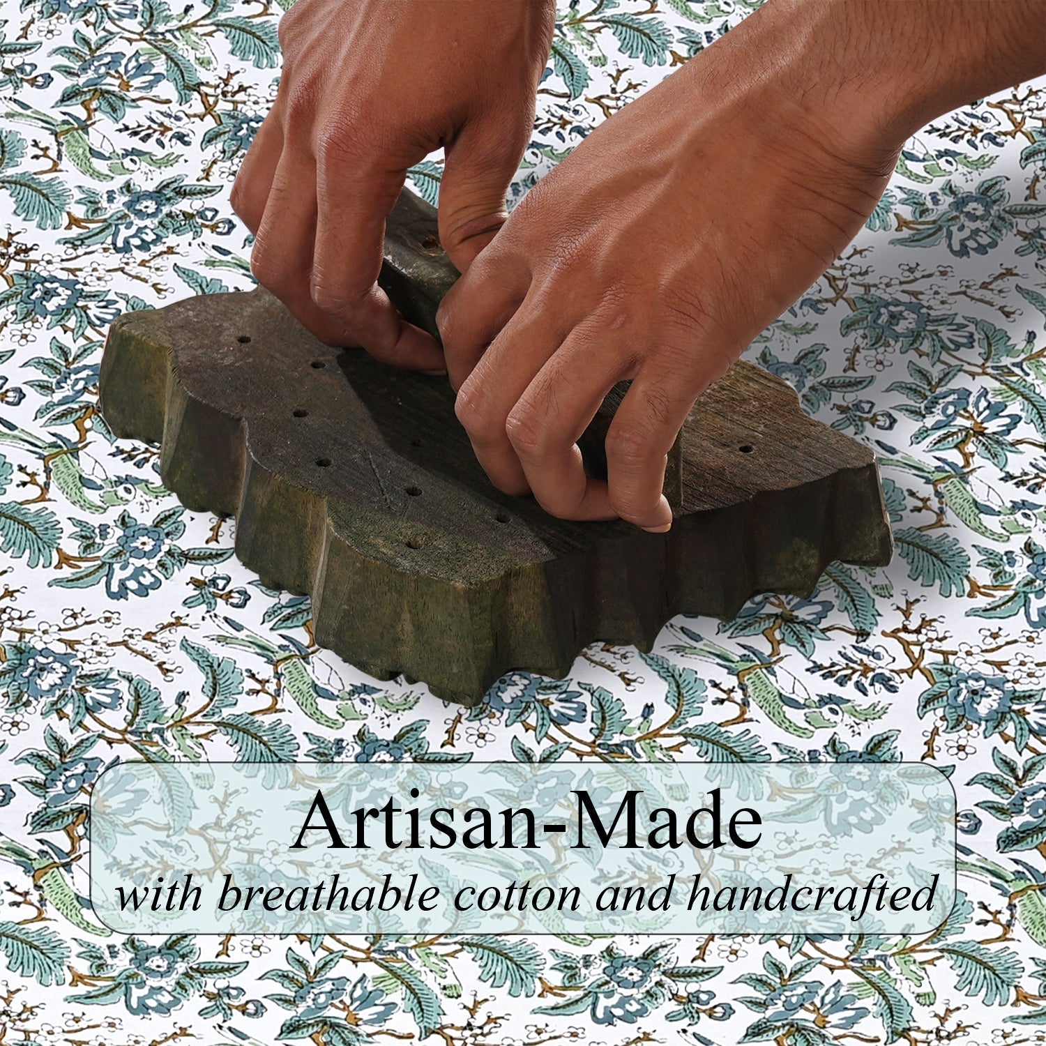 Sage and Russian Green Rectangle Tablecloth Ridhi Block Print