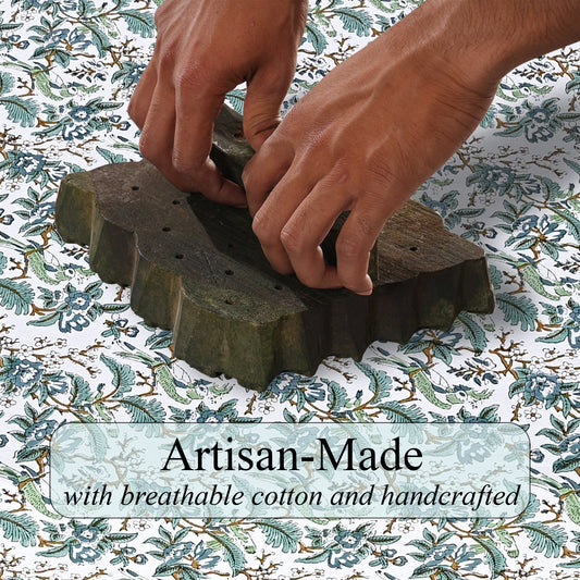 Sage and Russian Green Rectangle Tablecloth Ridhi Block Print