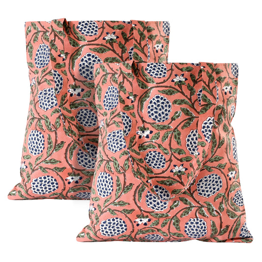 Dark Salmon Pink Tote Bag Ridhi Block Print