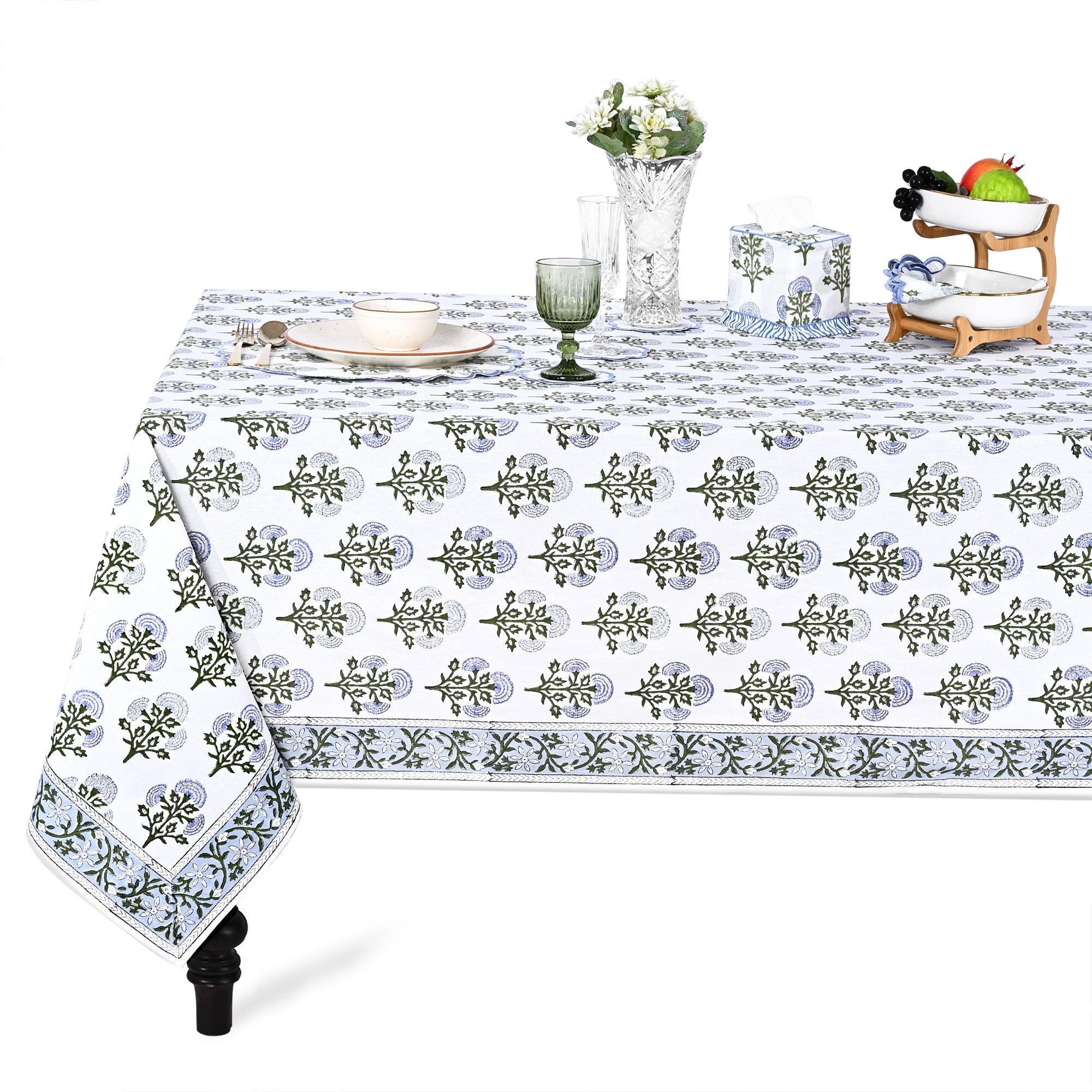 Mughal Buta Blue Rectangle Tablecloth Ridhi Block Print