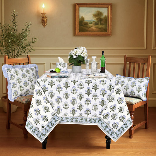 Mughal Buta Blue Rectangle Tablecloth Ridhi Block Print