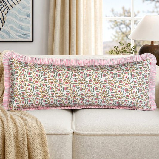 Rose Pink Floral Vine Ruffle Sham Pillow Cover RIDHI