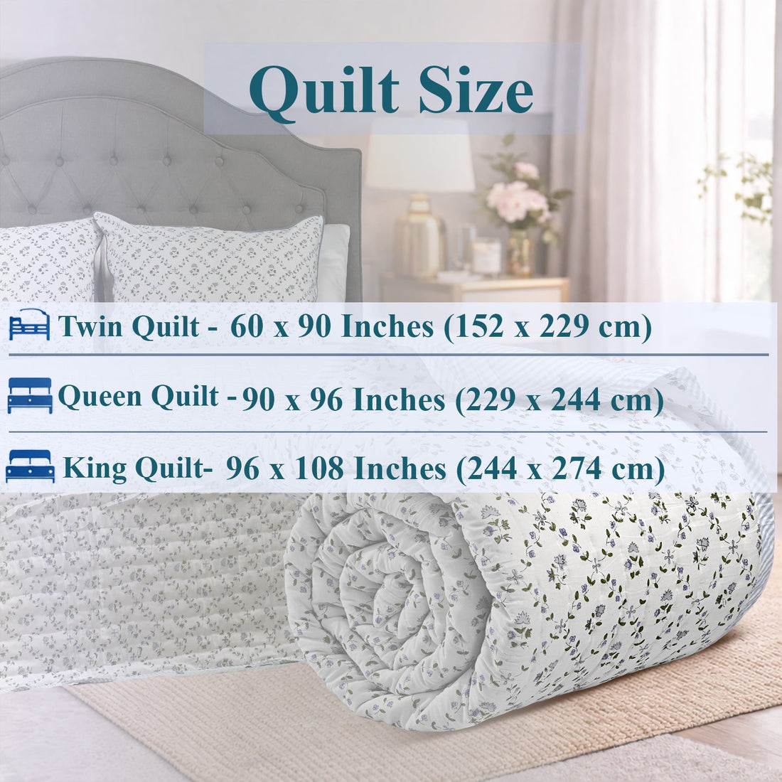 Powder Blue Quilt Ridhi Block Print